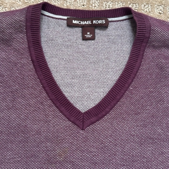 Michael Kors Mens Cotton Long Sleeve V Neck Plum Purple Sweater medium - Picture 2 of 8